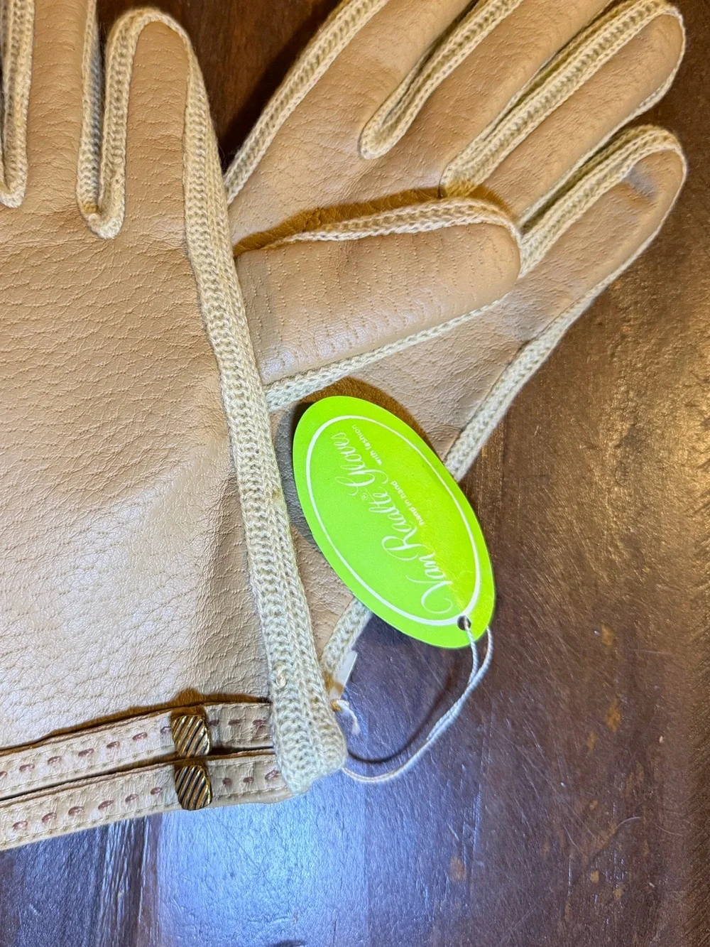 NWT Vintage Van Raalte Tan DeerSkin Leather & Knit  Driving Gloves